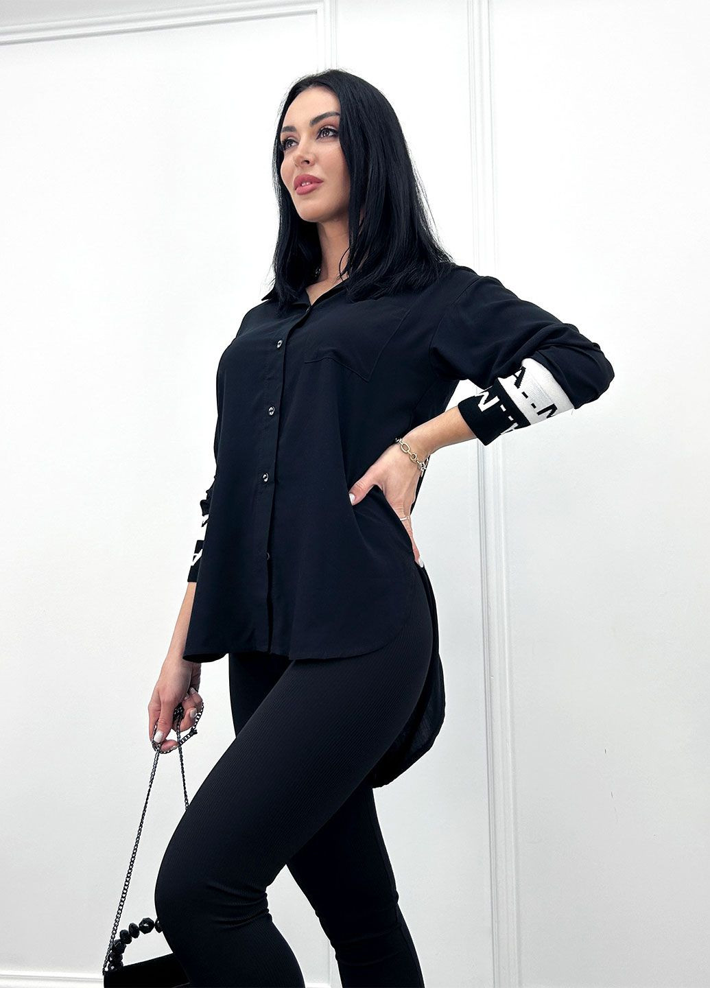 Черная демисезонная удлиненная женская блуза Fashion Girl Michelle