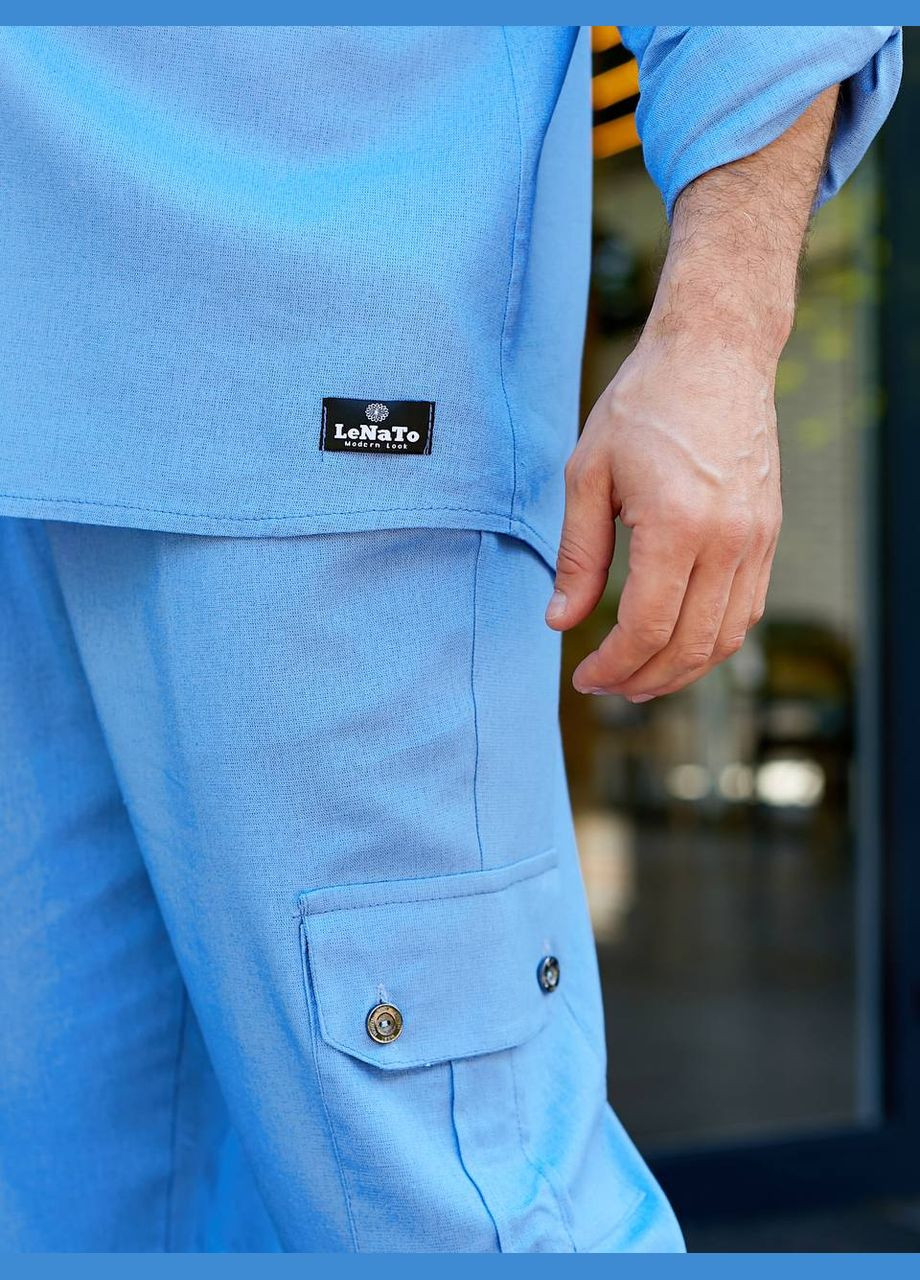 Блакитний шикарний лляний костюм Fashion