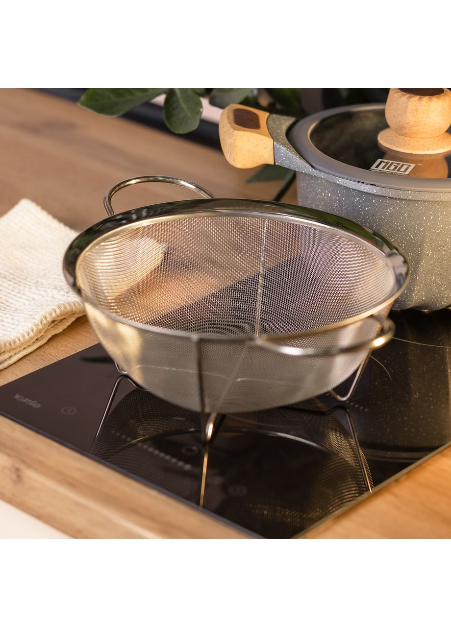 Друшляк з двома ручками 25 см дрібнокомірчаста сітка з нержавіючої сталі Zhongjing (360455263)