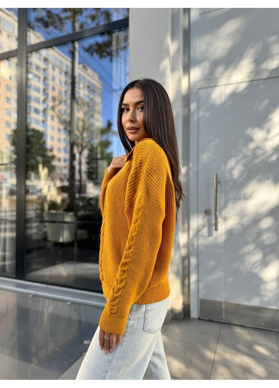 Горчичный демисезонный женская кофточка с отложным воротником джемпер No Brand