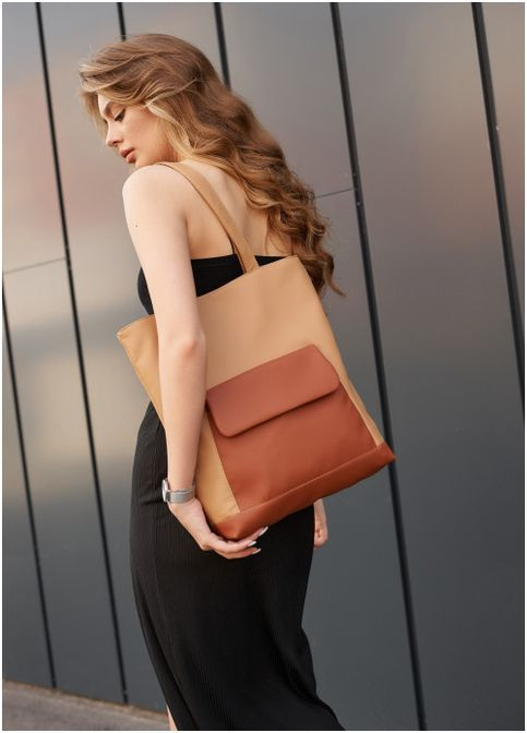 Женская сумка Shopper бежевая с клапаном (R-93251026-VS) Sambag (302450188)