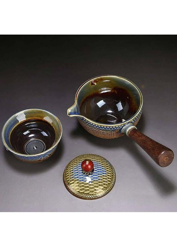 Дорожній чайний набір Dragon Blue-Golden керамічний 6 предметів 9 шт. Lesko (363023649)