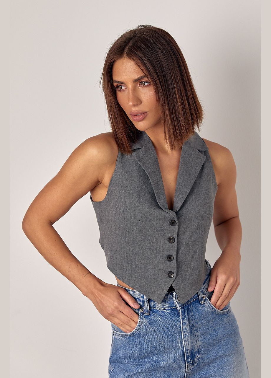 Серый женский женский жилет с воротником и завязками на спине - серый Lurex - демисезонный