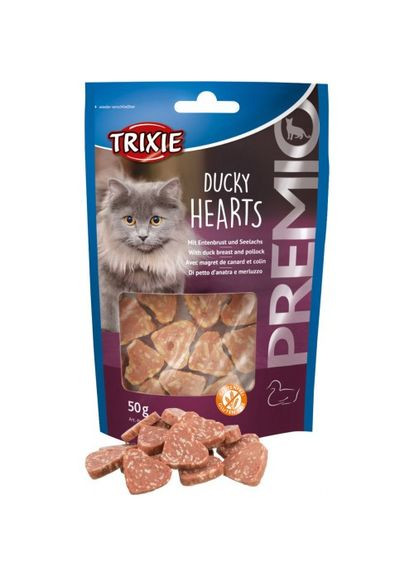 Ласощі Premio Ducky Hearts для котів сердечка з качкою та рибою 50 г Trixie (331651746)