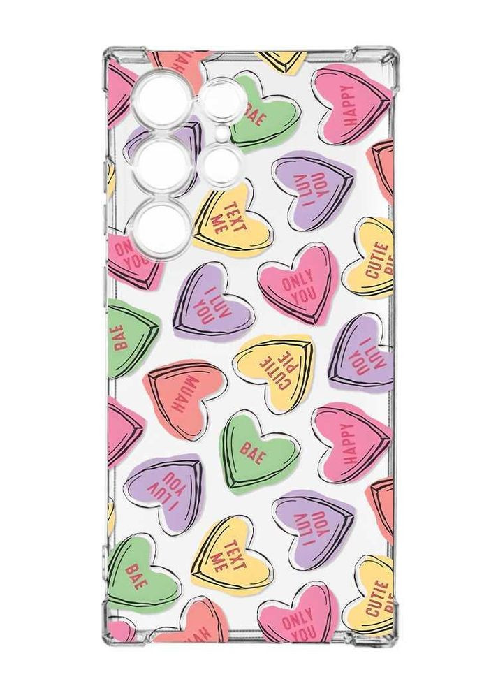 Чохол з потовщеними кутами на Samsung Galaxy S23 Ultra:: Сердечка з текстом (принт 333) Creative (360694108)