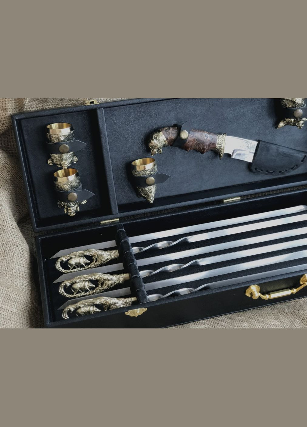 Набор шампуров с ножом и бронзовыми рюмками в кейсе Люкс 14 предметов 47330054 NB Art (346530130)
