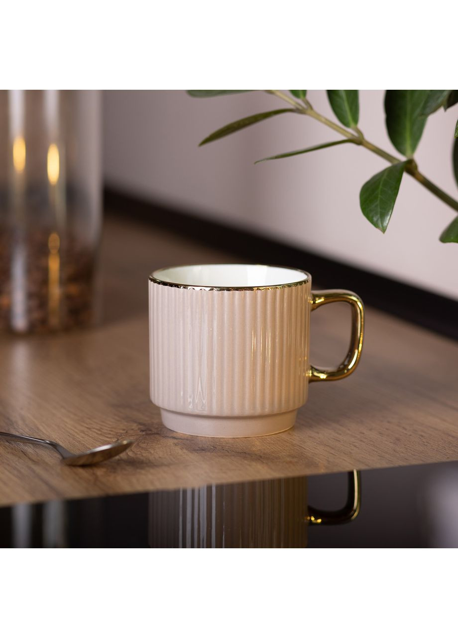 Чашка керамічна із золотим обідком і золотою ручкою 300 (мл) Кремова Liling Rongxiang Ceramic (360454850)