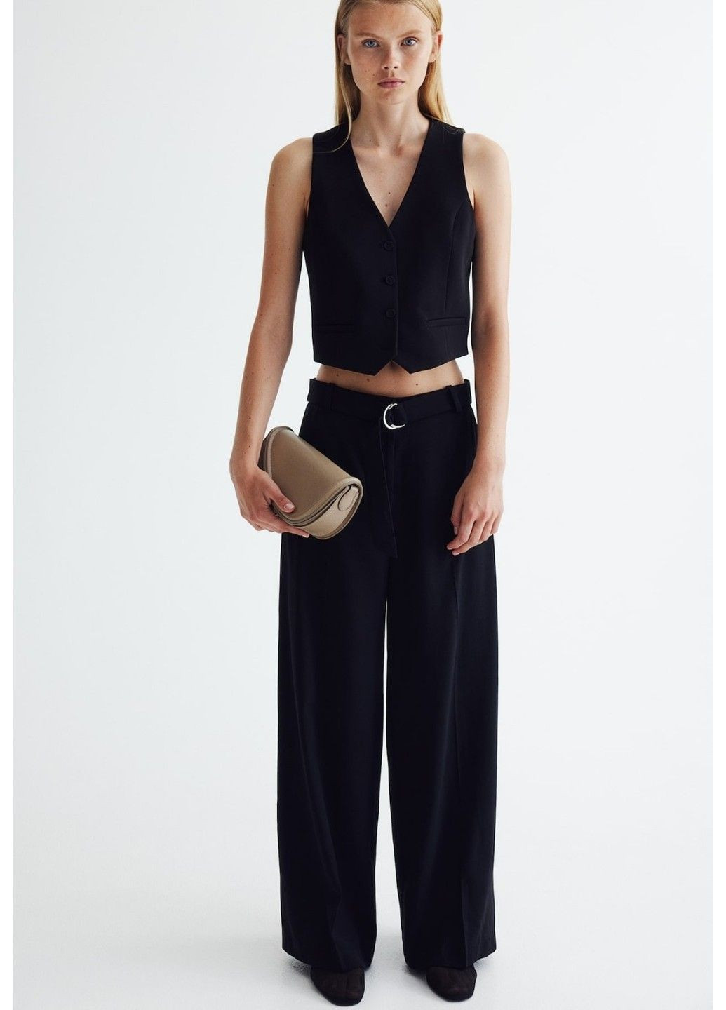 Жіночі широкі штани з поясом Н&М (58241) XS Чорні H&M (324639109)