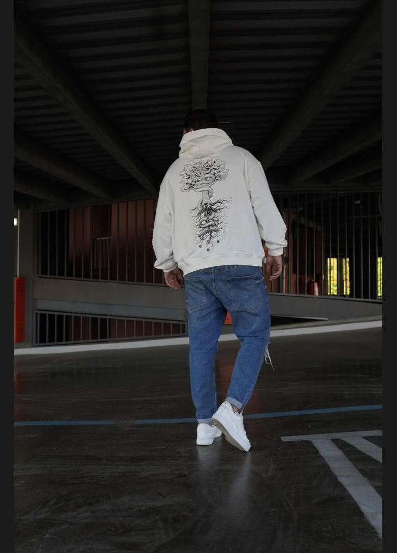 Біле чоловіче модне оверсайз худі з трендовим дизайном No Brand (370954440)
