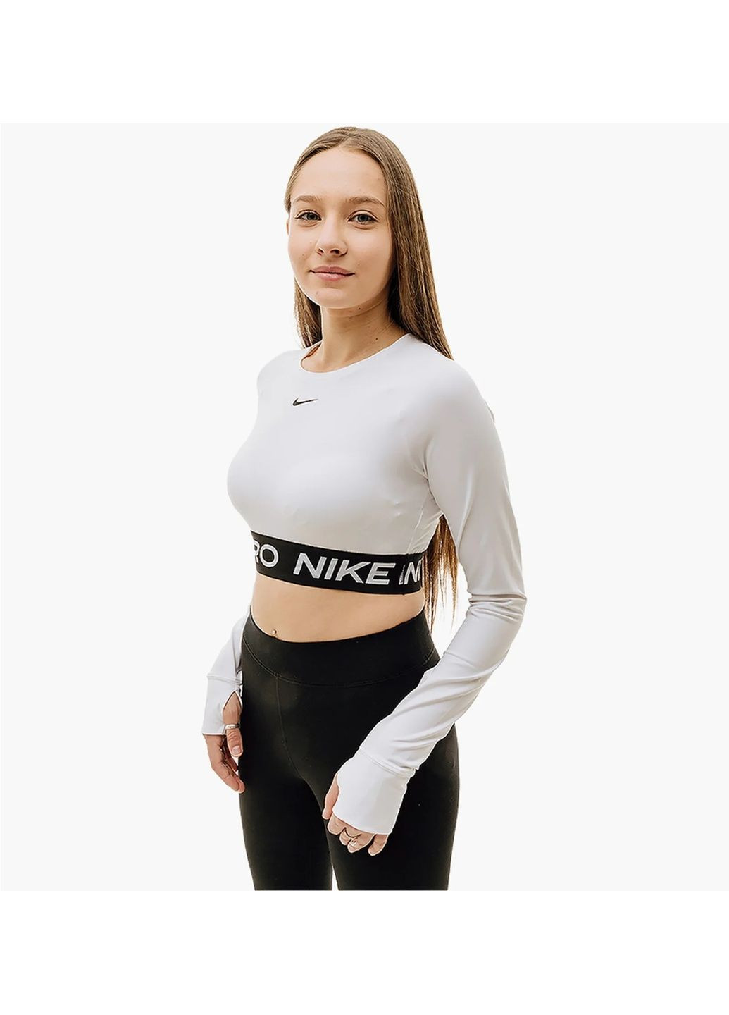 Лонгслів жіночий Pro Df 365 Crop Ls White Nike (365961995)