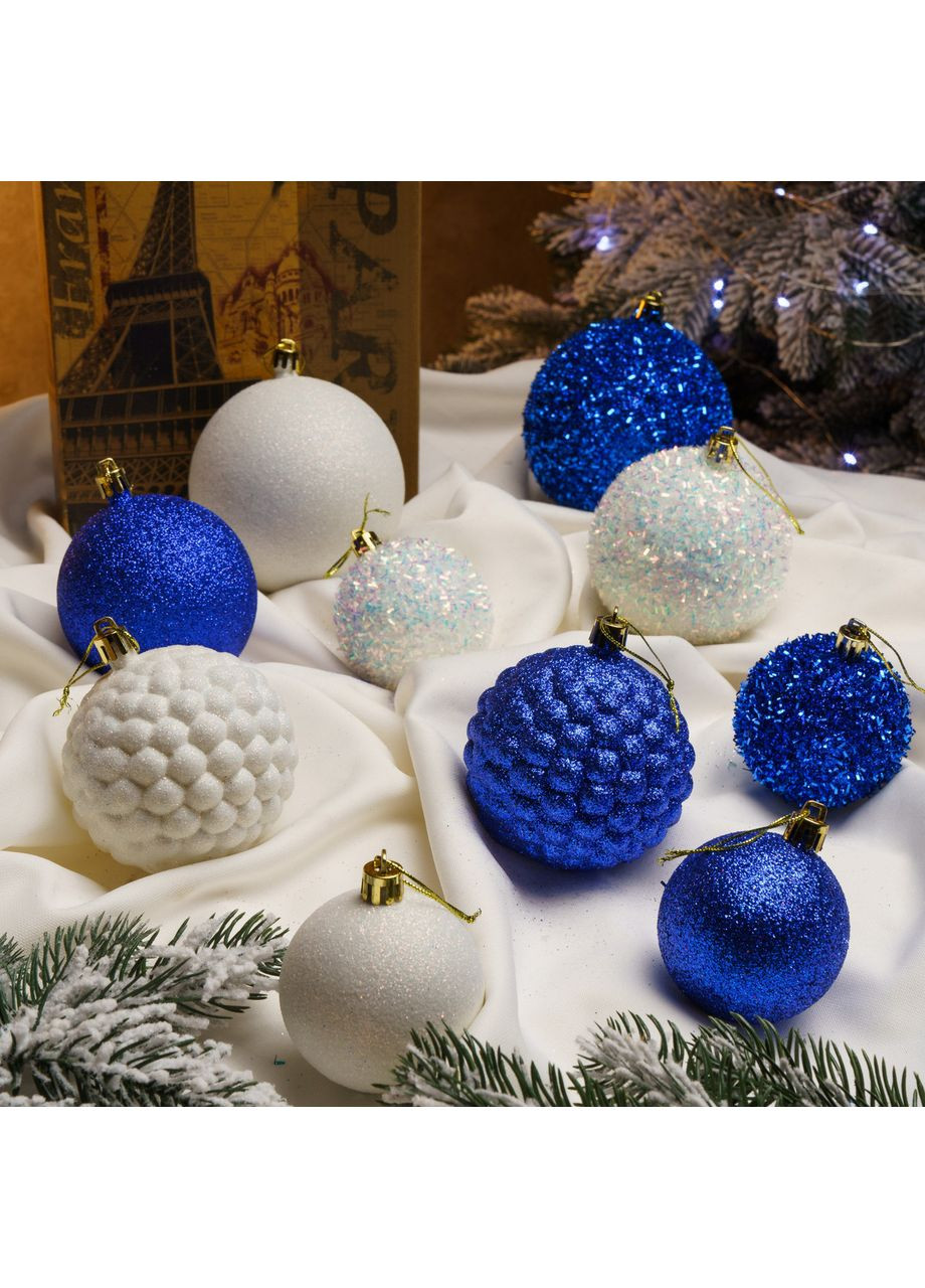 Набір ялинкових іграшок куль SGX "Блиск" 40 шт. Синій. Подарунковий набір новорічних кульок. Кульки на ялинку Yalynkar (366964351)