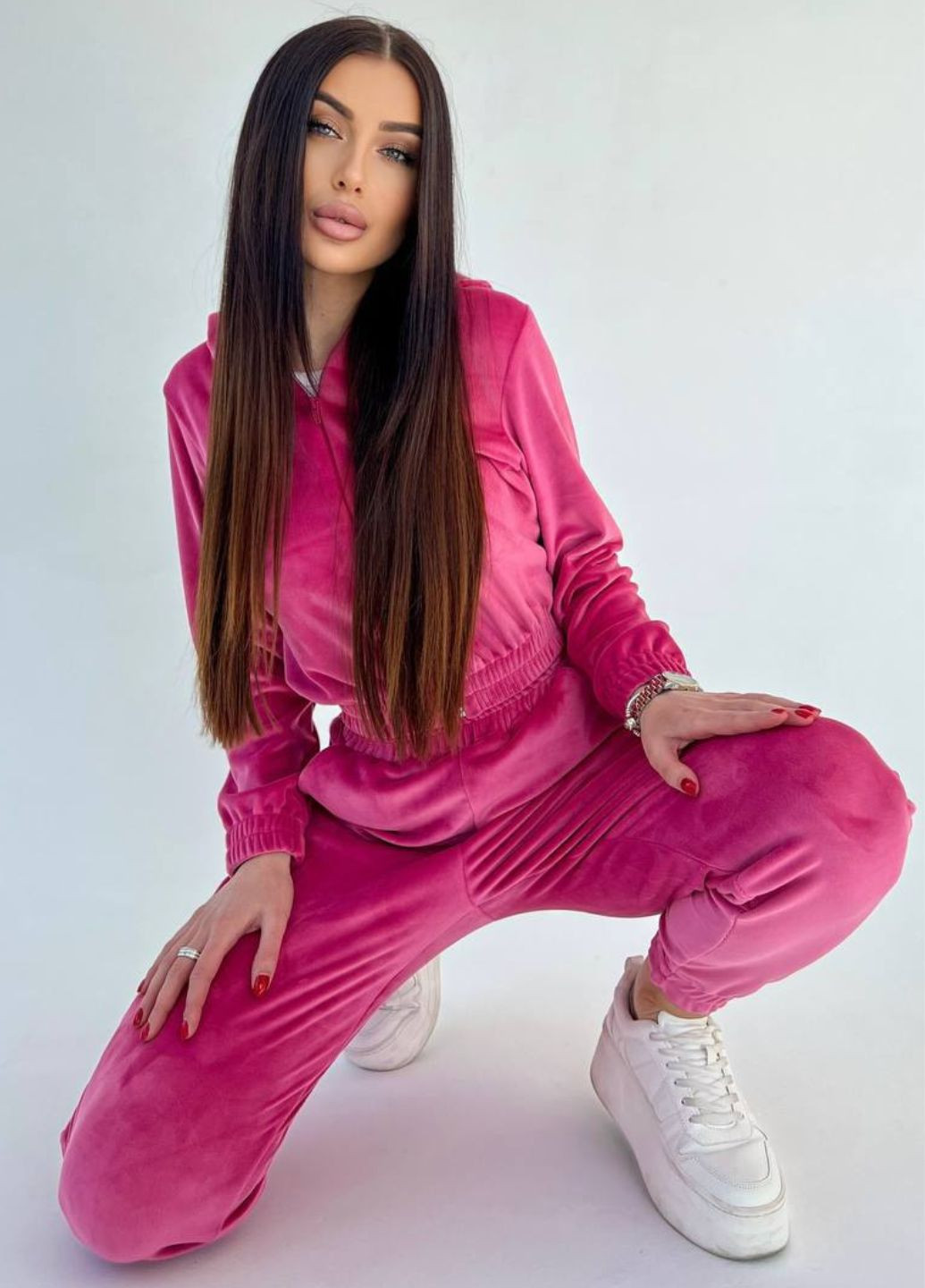 Базовий повсякденний велюровий костюм двійка: вкорочений худі + штани Allthings (321994117)