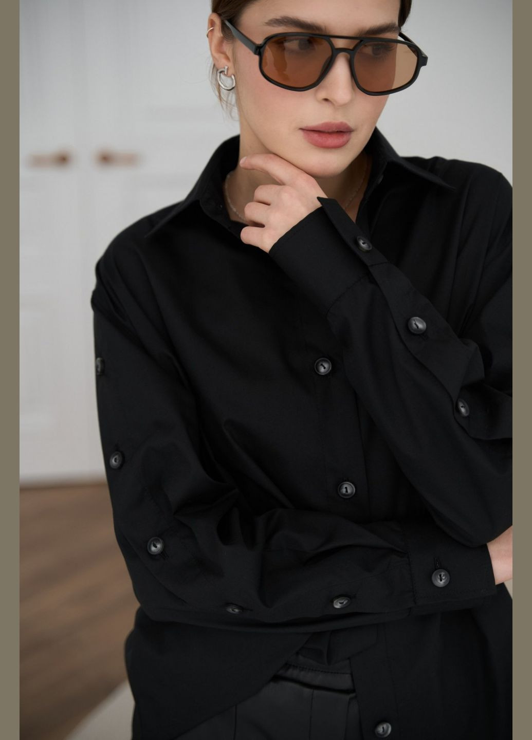 Черная женская классическая рубашка из хлопка цвет черный р.m/l 451480 New Trend