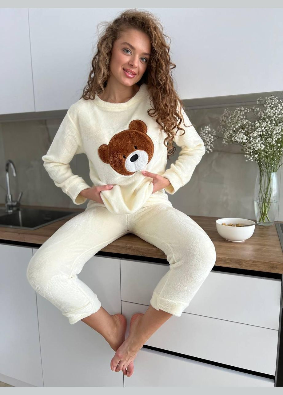 Молочная всесезон уютный домашний костюм-пижамка футболка + брюки Vakko