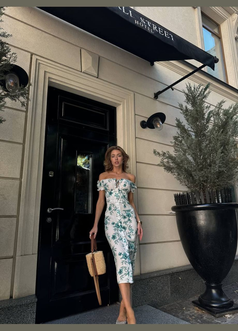 Зеленое повседневный женское платье с цветочным принтом Україна с цветочным принтом