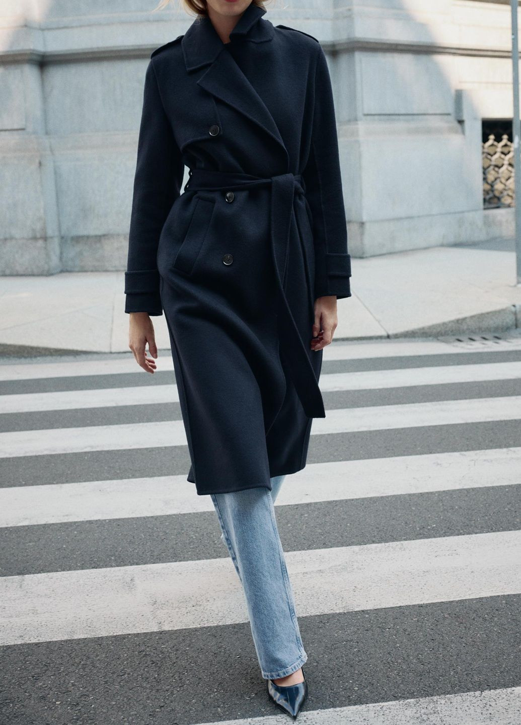 Темно-синє демісезонне Пальто Zara