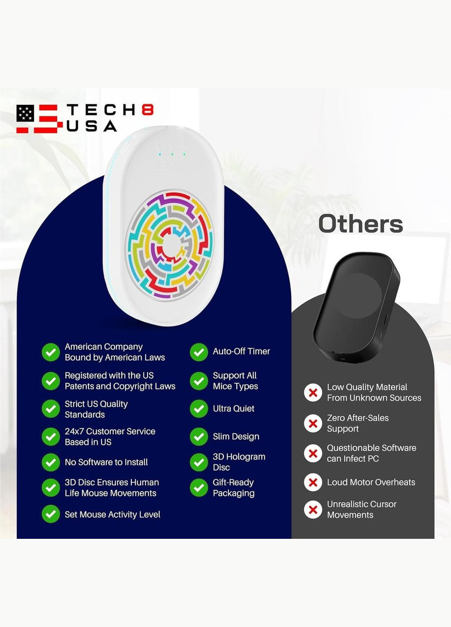 Вигглер кликер шейкер симулятор для мыши TECH8 USA Undetectable Mouse Mover, Mouse Jiggler, 3D Hologram Design "Glass" Microsoft (315696444)