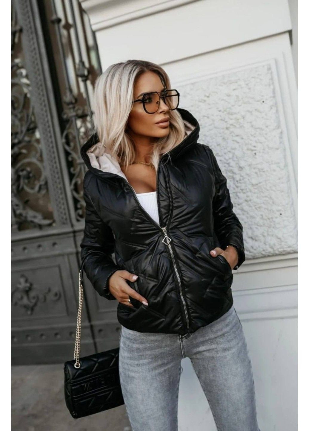 Черная женская курточка плащевка мод.1050 черный Україна