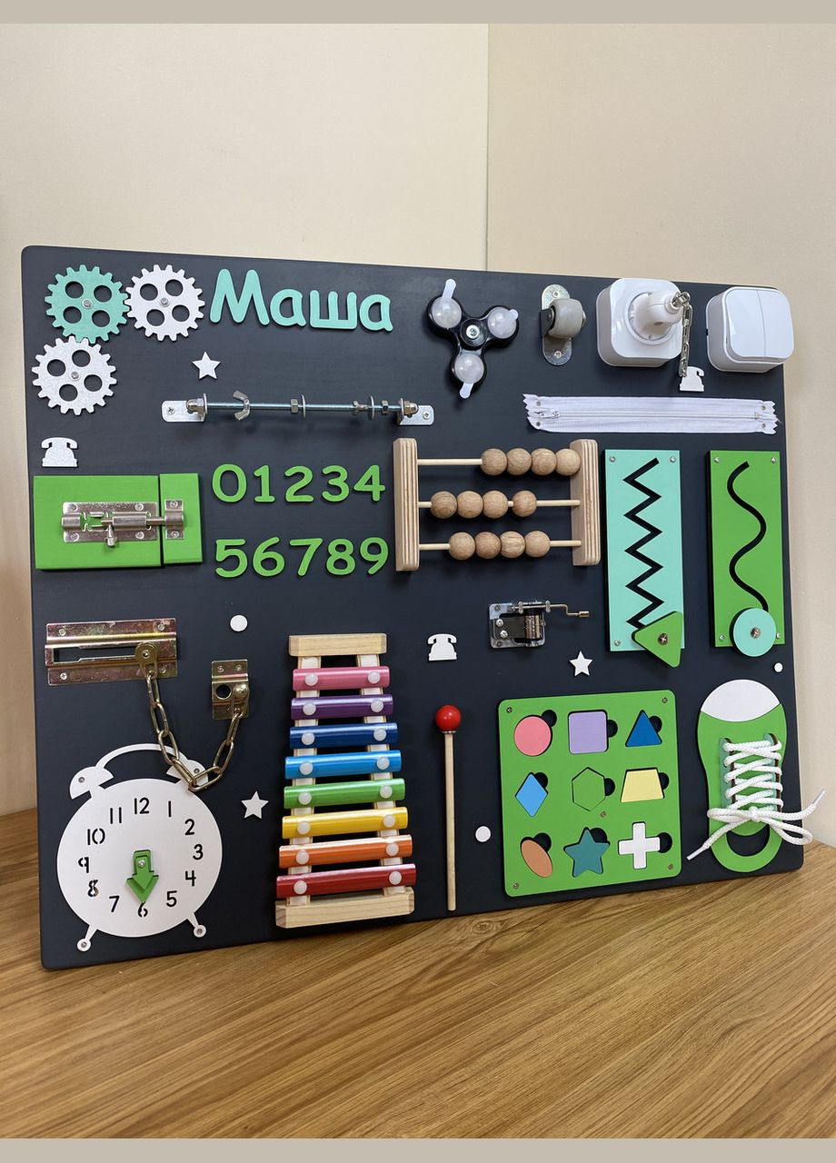 Именный деревянный бизиборд для девочки, развивающая игрушка 50х60 см No Brand (355890500)