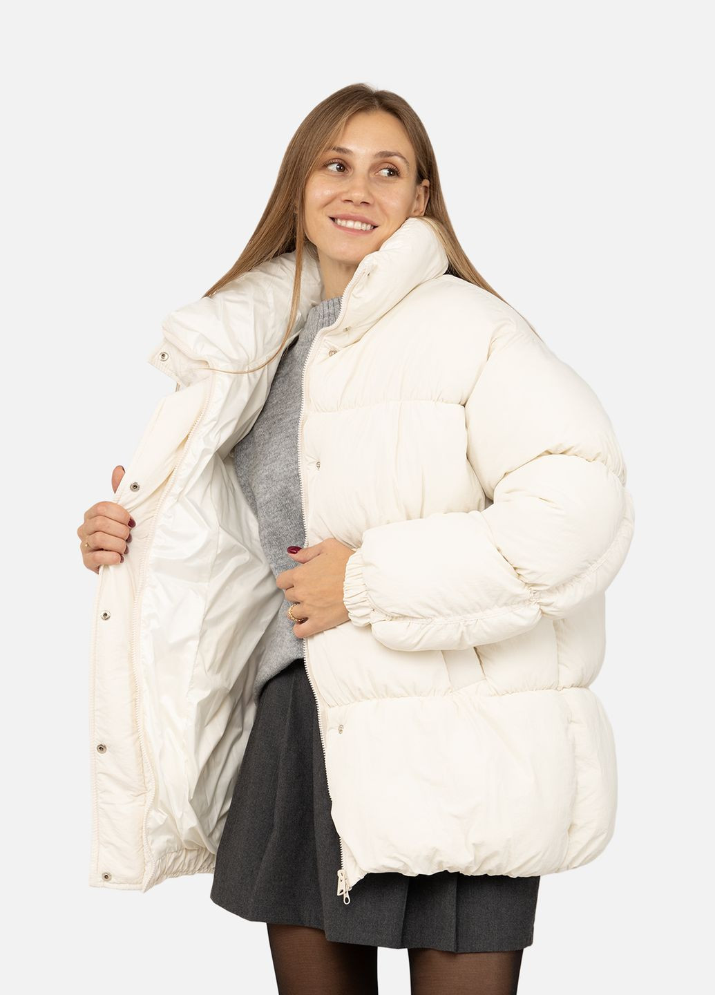 Молочна зимня жіноча куртка колір молочний цб-00259689 Yuki