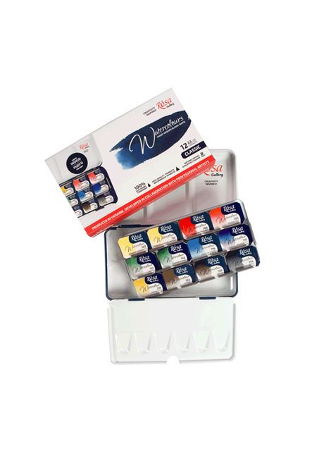 Набір акварельних фарб Gallery Класика 12 колір кювета індиго металевий пенал (3403112) Rosa (342121406)