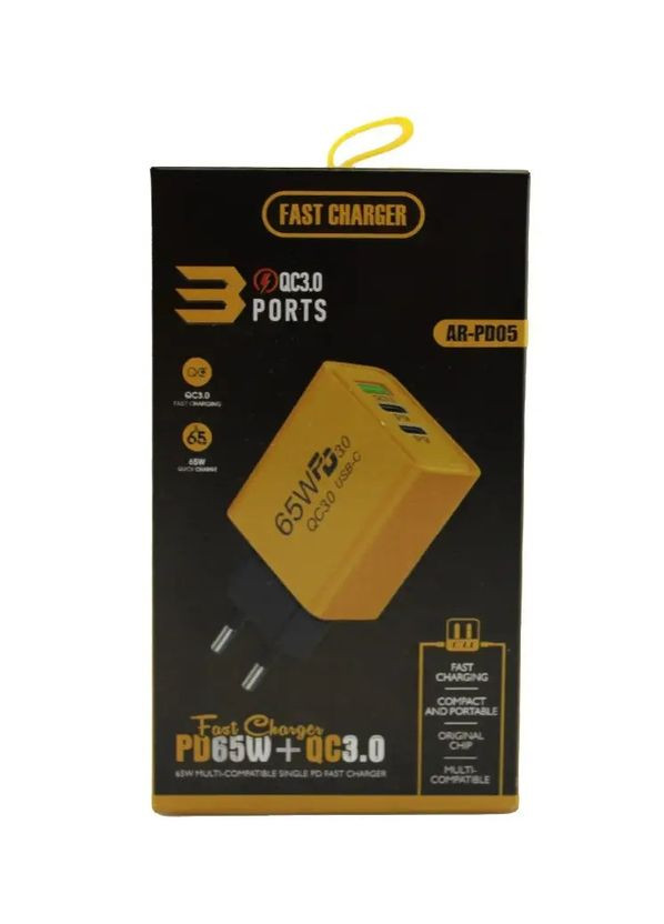 Сетевое зарядное устройство 65W 2xType-C + USB Быстрый адаптер 9177 PD GaN для ноутбуков и смартфонов No Brand (336889893)