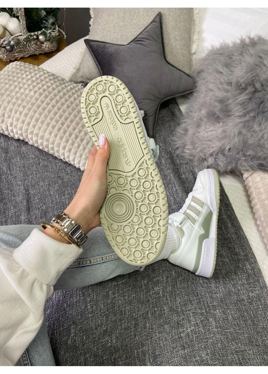 Сірі Осінні кросівки чоловічі adidas forum low white green адідас форум No Brand