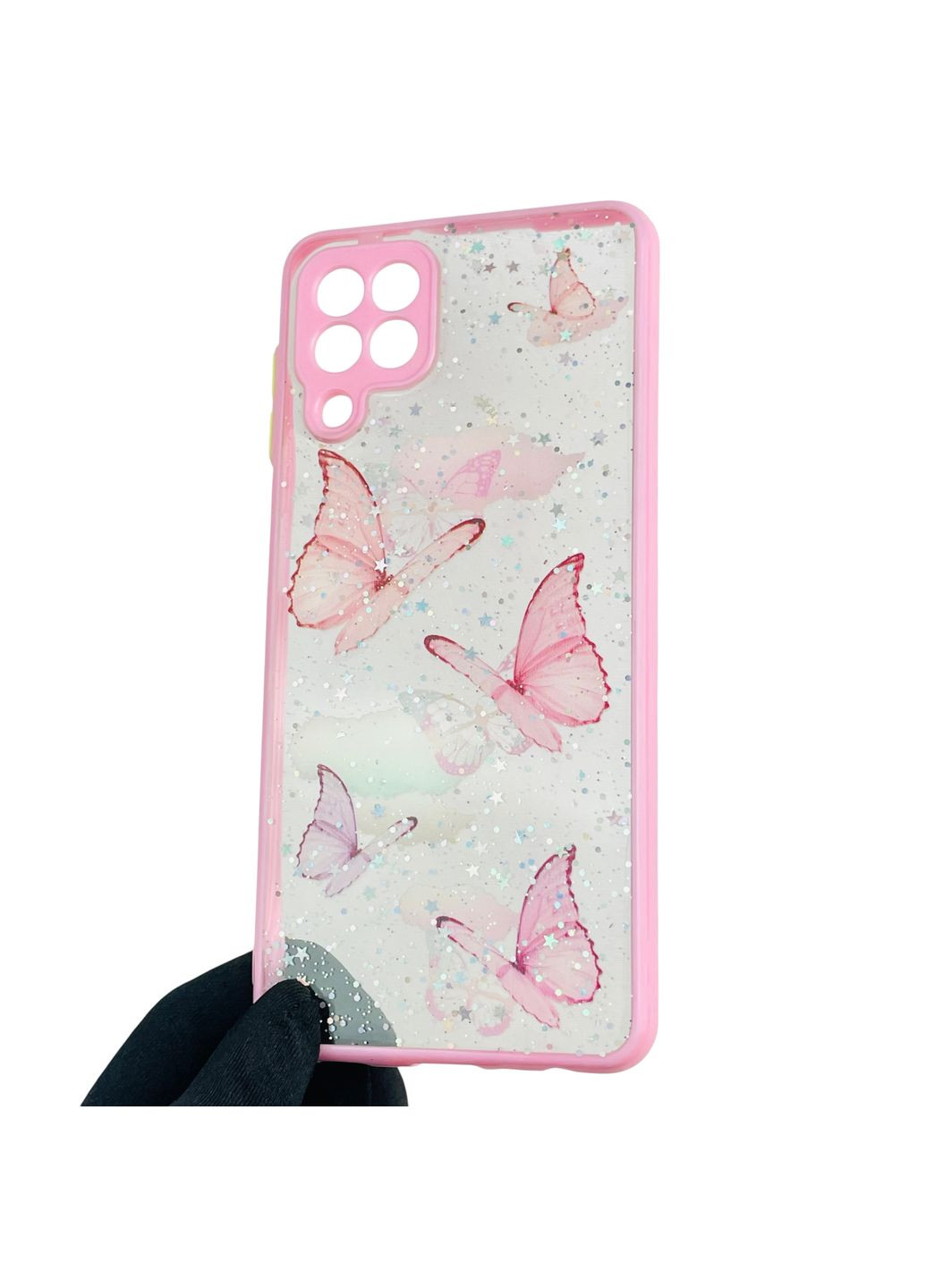 Чехол для Galaxy M22 4G (SM-M225F) с блёстками с бабочками на самсунг м22 4г розовый Samsung (366389461)