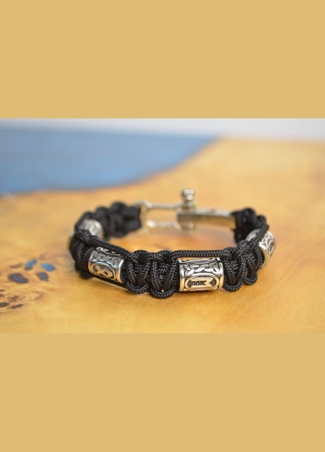 Браслет з 4 рунами та карабін-регулятором з візерунком плетіння Кобра під замовлення + брелок у подарунок No Brand (341738953)
