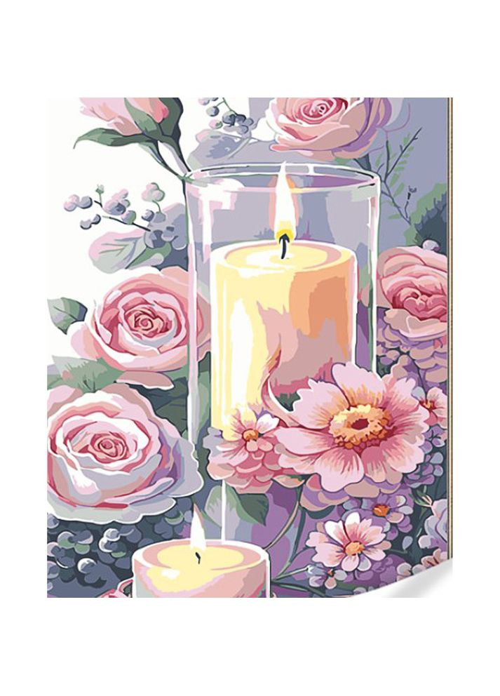Картина по номерам Букет нежных цветов со свечой на цветном фоне размером (GS1605) Strateg (362421946)