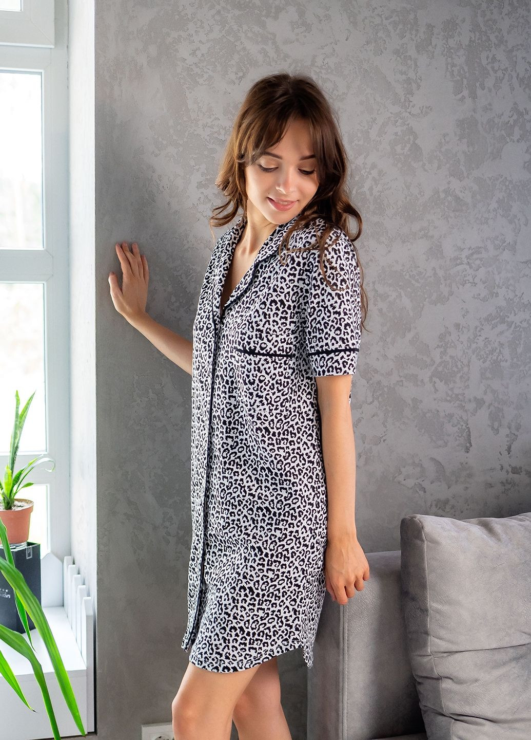 Черно-белая рубашка леопардовый Lucci