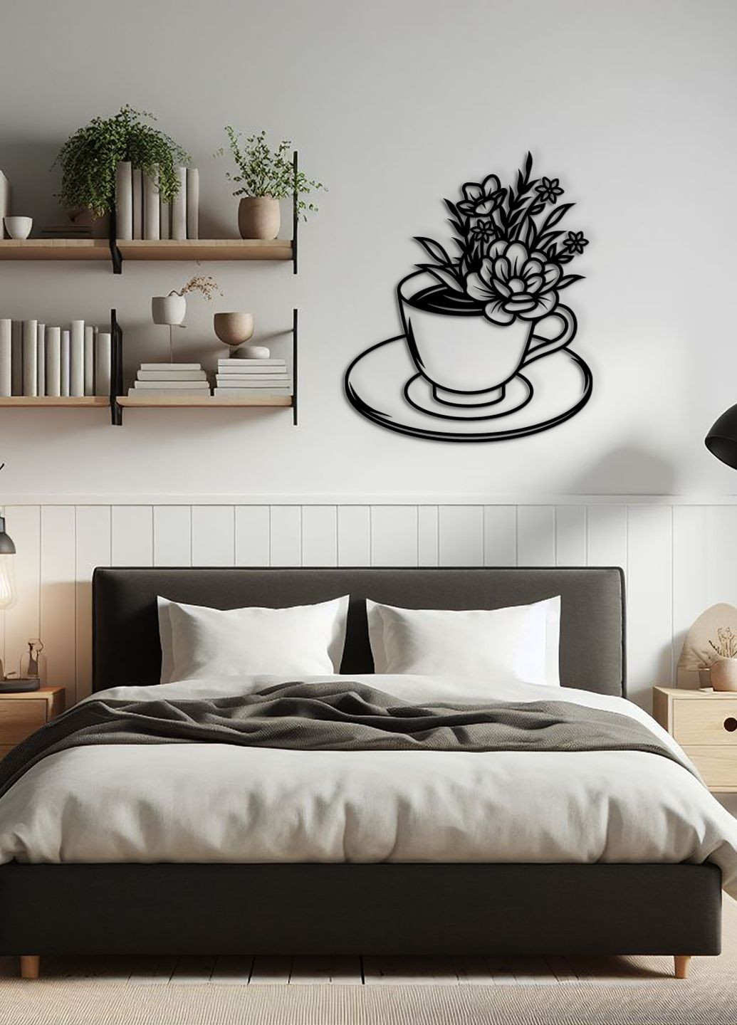 Сучасна картина на кухню, декоративне панно з дерева "Квіткова кава", стиль мінімалізм 50х60 см Woodyard (292013107)