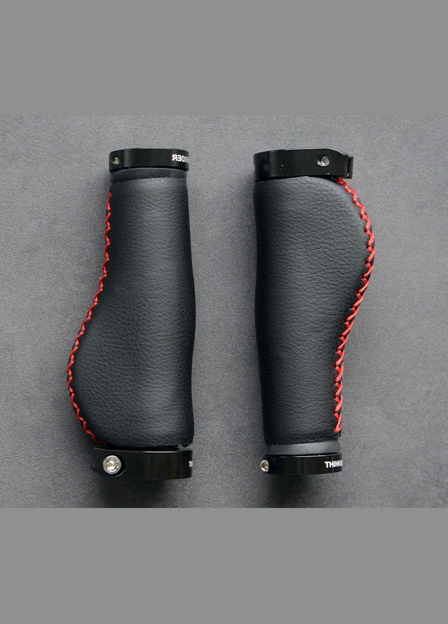 Грипсы велосипедные эргономичные ретро под кожу, Think Ergo, черные c красной строчкой Rider (324627078)