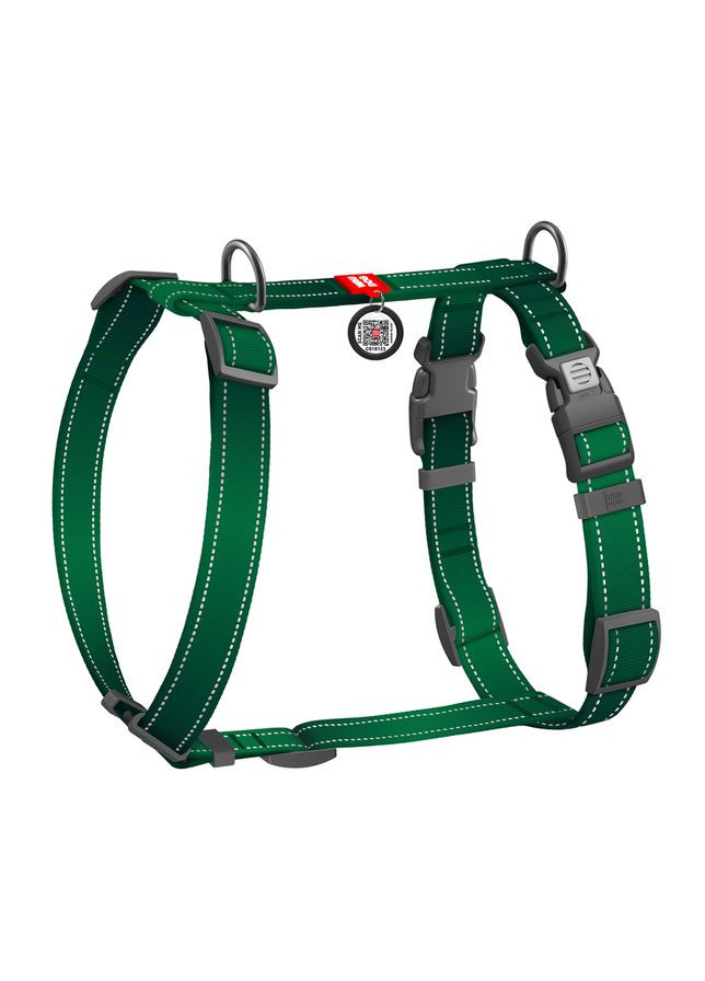 Шлея для собак Nylon Mono с QR-паспортом, светоотражающая, L, Ш 25 мм, А 51-85 см, В 60-85 см, зеленый WAUDOG (343060427)