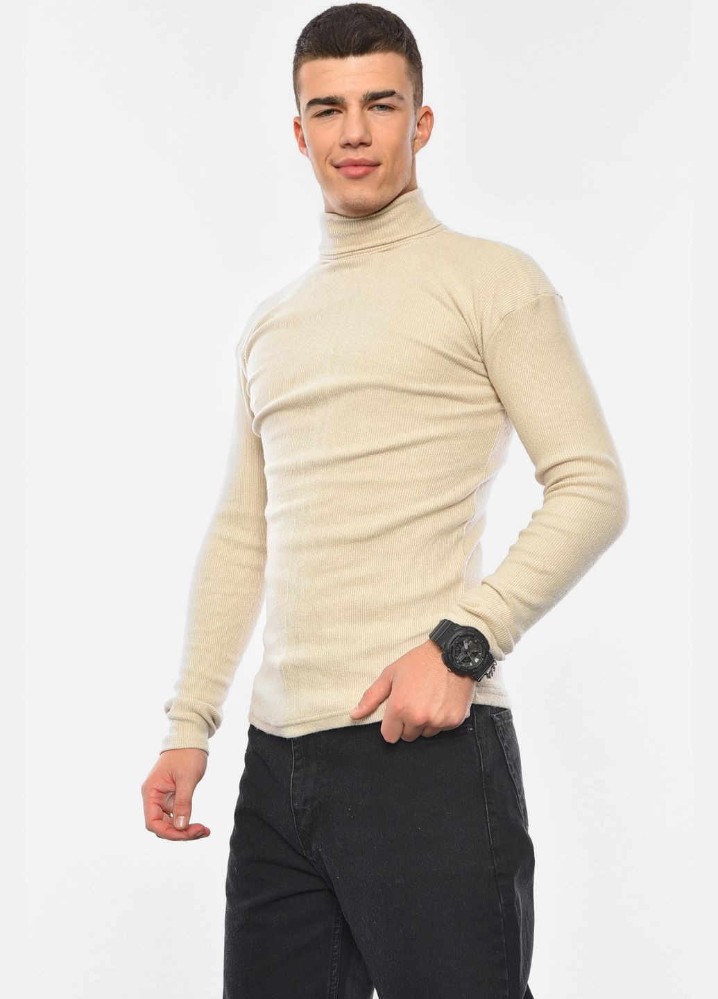 Гольф мужской однотонный бежевого цвета Let's Shop (306517481)