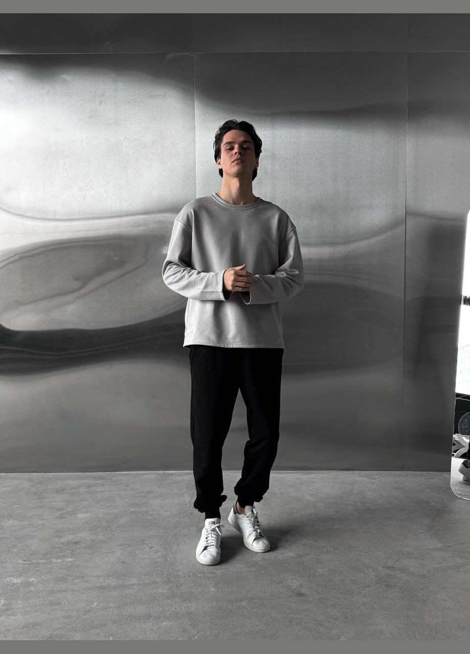 Оверсайз костюм Baza серый свитшот черные брюки No Brand (327844494)