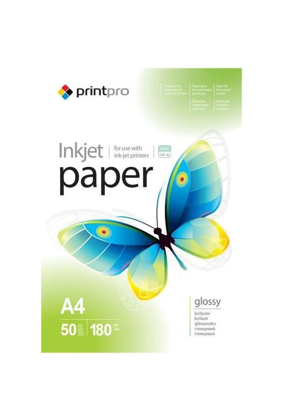 Бумага А4 глянцевая 180г/м 50 шт PrintPro PGE180050A4 Colorway (341522585)