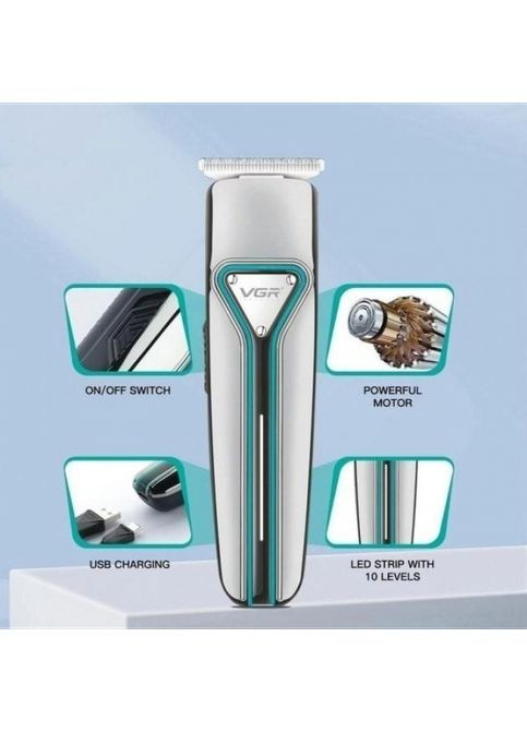 Акумуляторна машинка для стрижки волосся та бороди з 3 насадками VGR V-008 MDR No Brand (371794093)