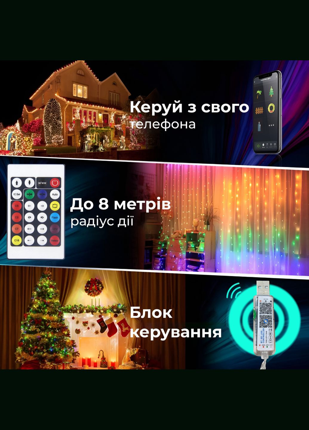 Умная гирлянда Smart 250 LED длина 2,5м с управлением смартфона прозрачная, мультиколор GarlandoPro 1733044W (306459757)