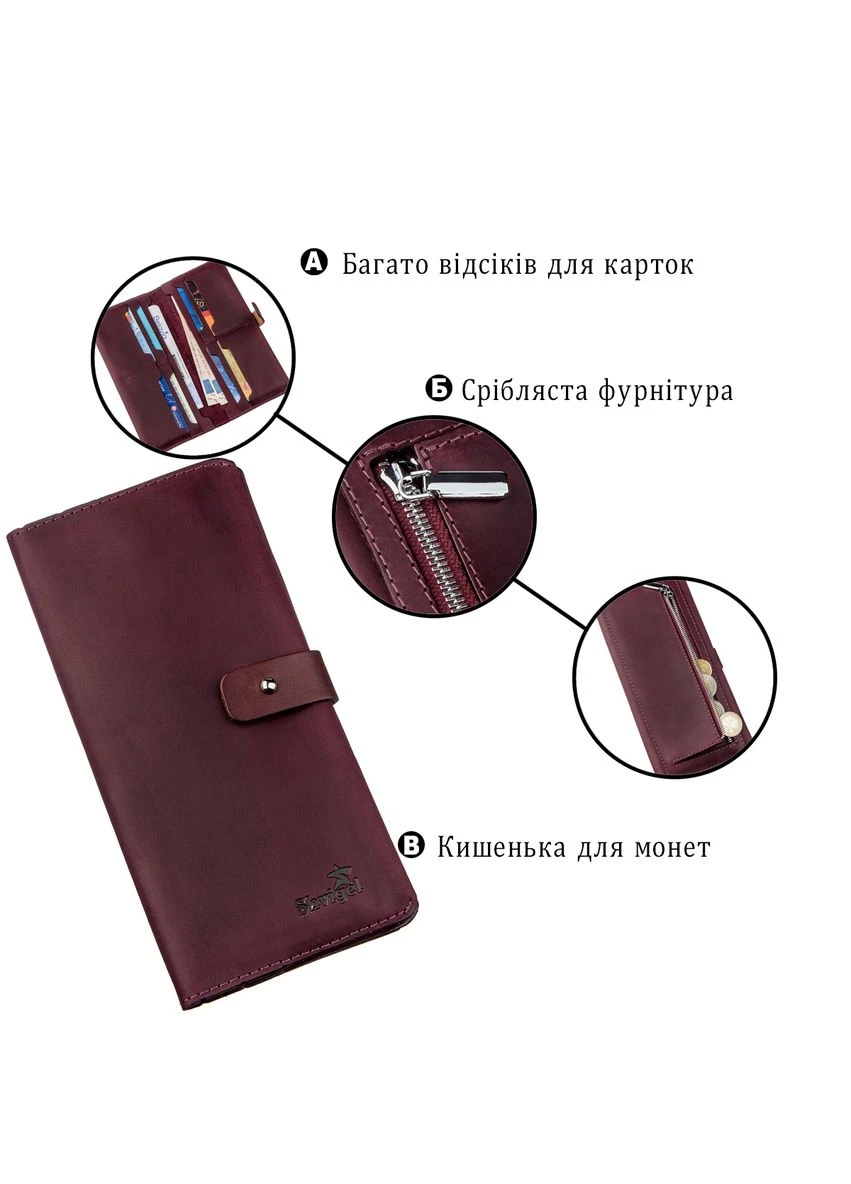 Бумажник женский из винтажной кожи SHVIGEL Бордовый Верховинка 16205 (398291588)