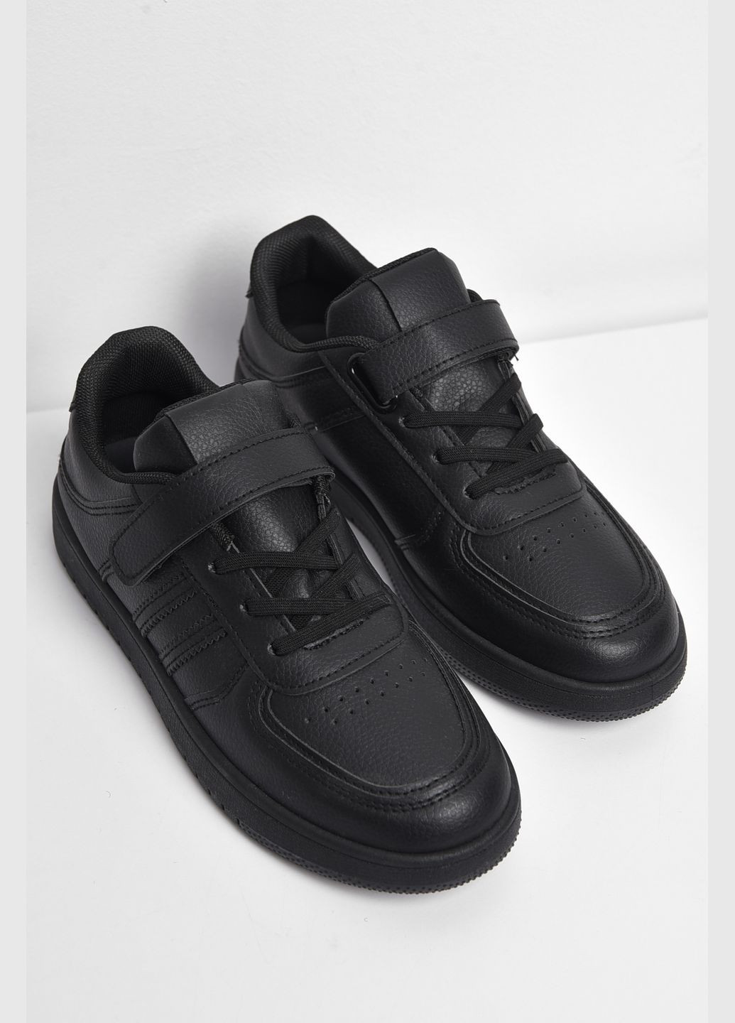 Чорні осінні кросівки дитячі чорного кольору на ліпучках Let's Shop