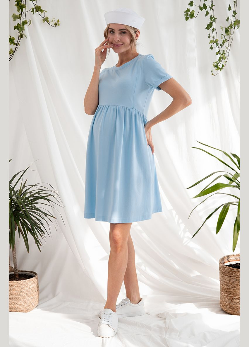 Блакитна блакитна сукня-футболка для вагітних та годуючих з бавовняного трикотажу Юла мама