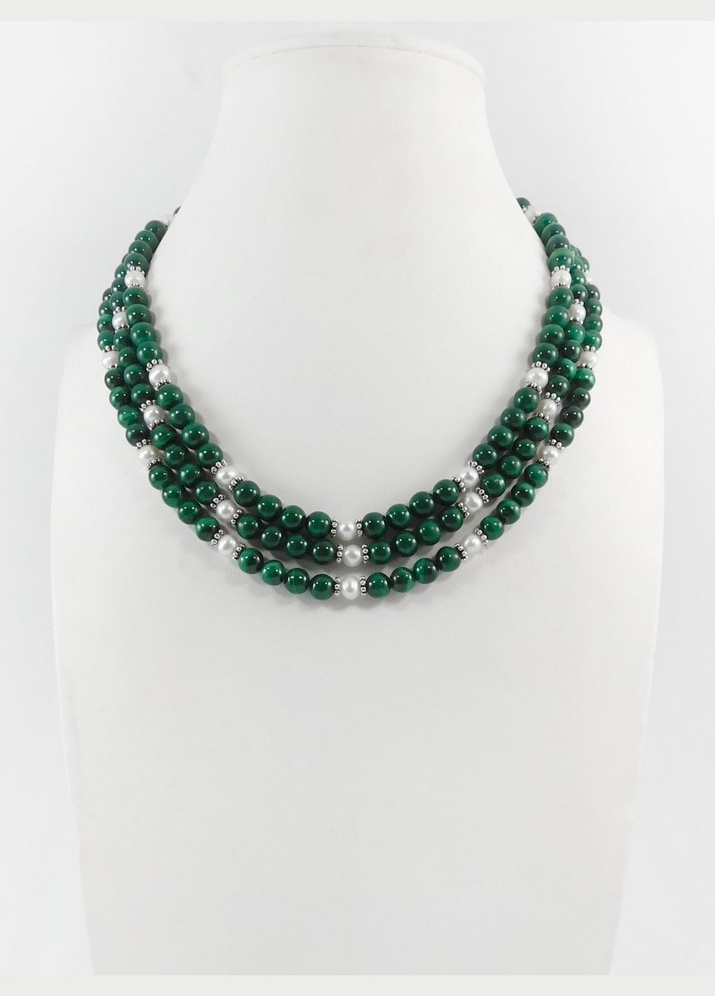 Эксклюзивные бусы "Нимфа 2" Малахит сфера, Жемчуг, 3 ряда Fursa fashion (322315556)