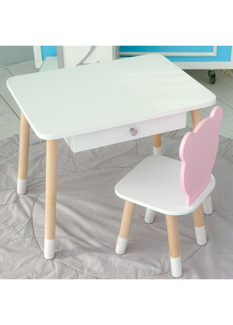 Детский столик и стульчик мишка розово-белый. Столик с ящиком для карандашей и раскрасок 21441 No Brand (363185926)