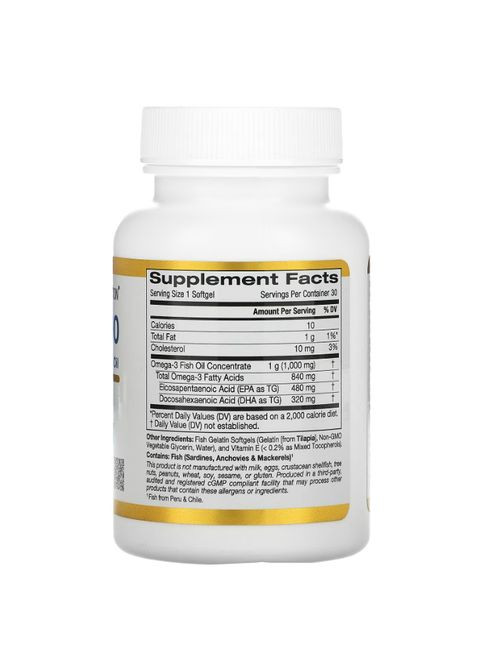 Omega 800 80% EPA/DHA 1000 mg 30 капсул California Gold Nutrition (364462094)