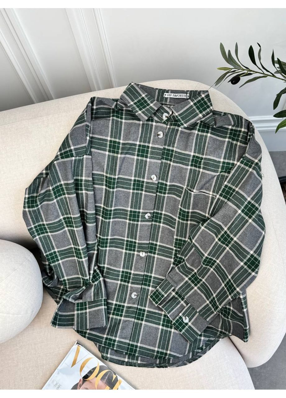 Серо-зеленая повседневный, спортивная, домашний рубашка в клетку No Brand с длинным рукавом