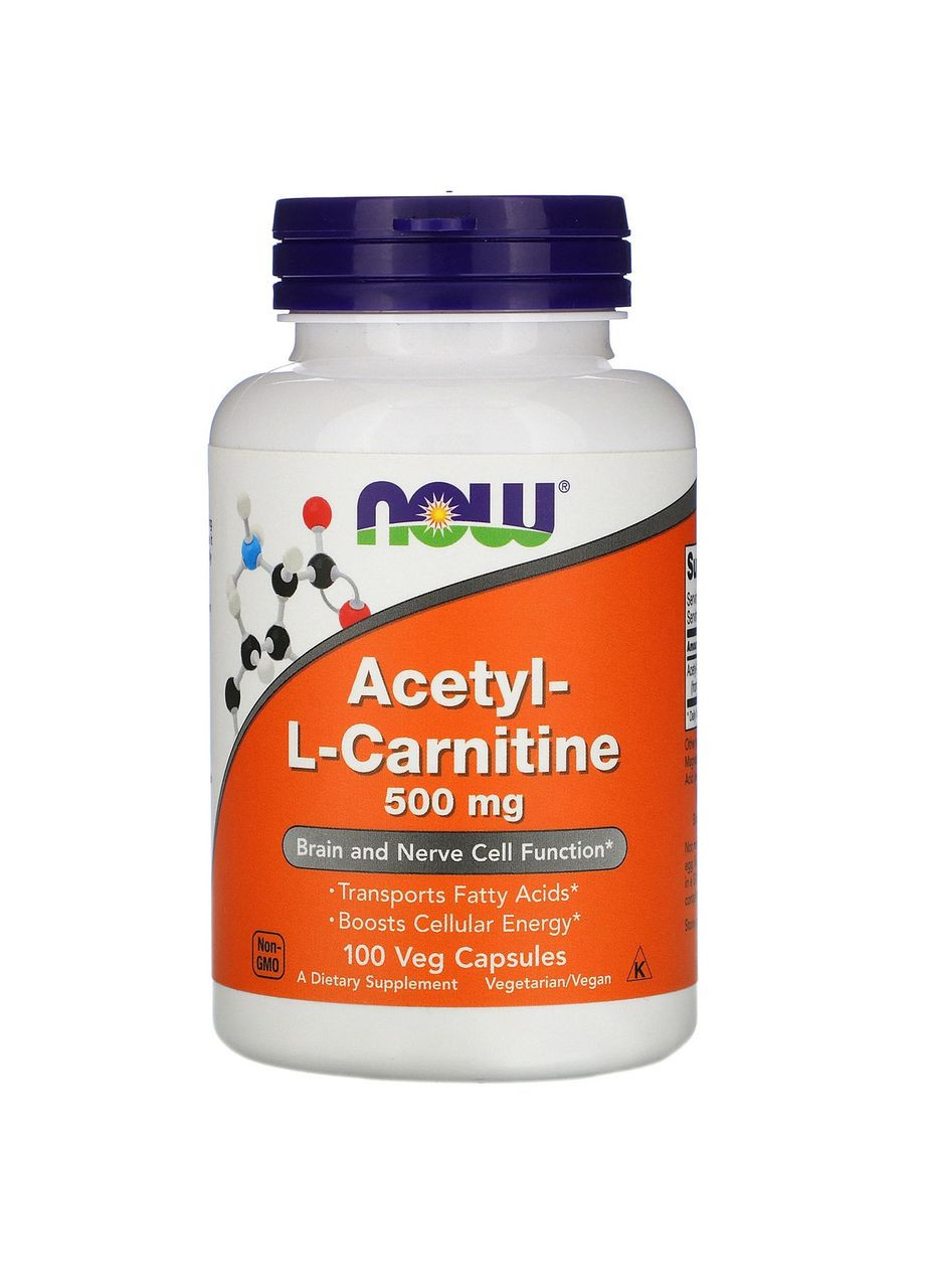 АцетилL-Карнітин 500 мг Acetyl-L-Carnitine жироспалювач для схуднення 100 рослинних капсул Now Foods (264648095)
