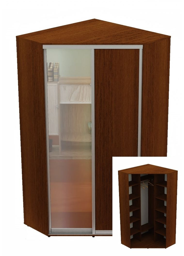 Шафа-купе дводверна 110*110*240 см Горіх лісовий ДСП + Дзеркало Кут-1 Алекса (360478491)