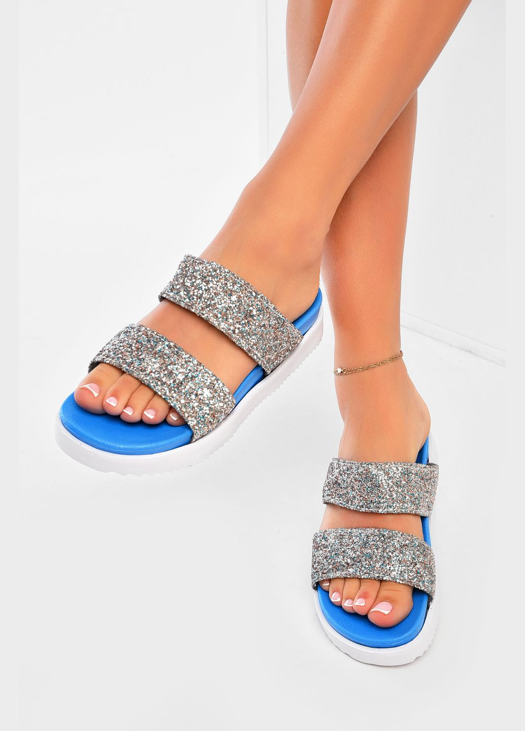 Синие шлепки женские синего цвета Let's Shop