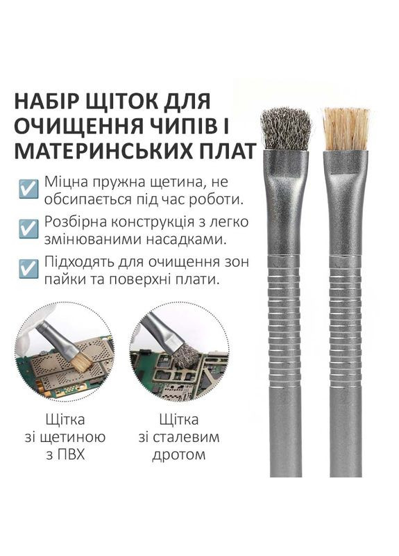 Набір щіток TE-159 антистатична, металева, м'яка і жорстка щетина, для очищення плат No Brand (329191954)